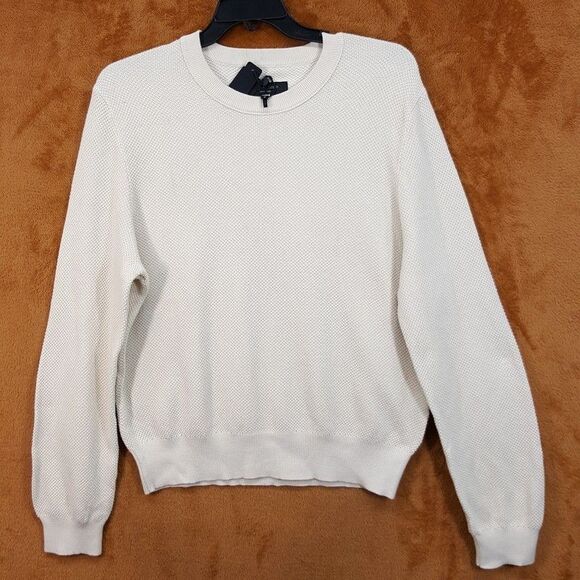 RAG & BONE Sweater Mens Medium Cream Waffle Knit Washed Dexter Crew $268 - Picture 2 of 7